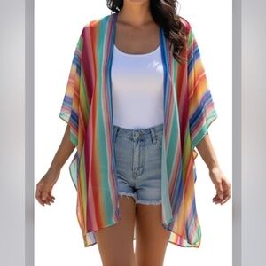 Fantastic Fawn Colorful Striped Kimono